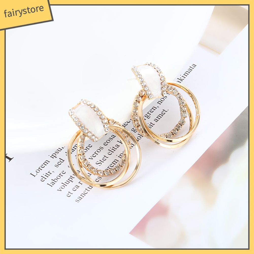 Bông Tai Tròn Nhiều Lớp Đính Kim Cương Giả Lấp Lánh Cho Nữ