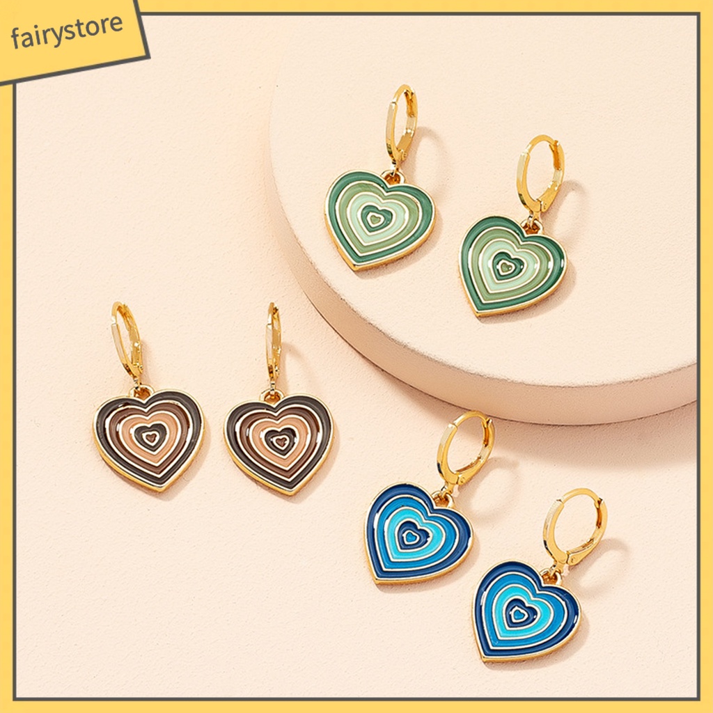 [FRO] 1 Cặp Bông Tai Đinh Tán Nhiều Lớp Hình Trái Tim Tinh Tế Phù Hợp Với Mọi Loại Trang Sức