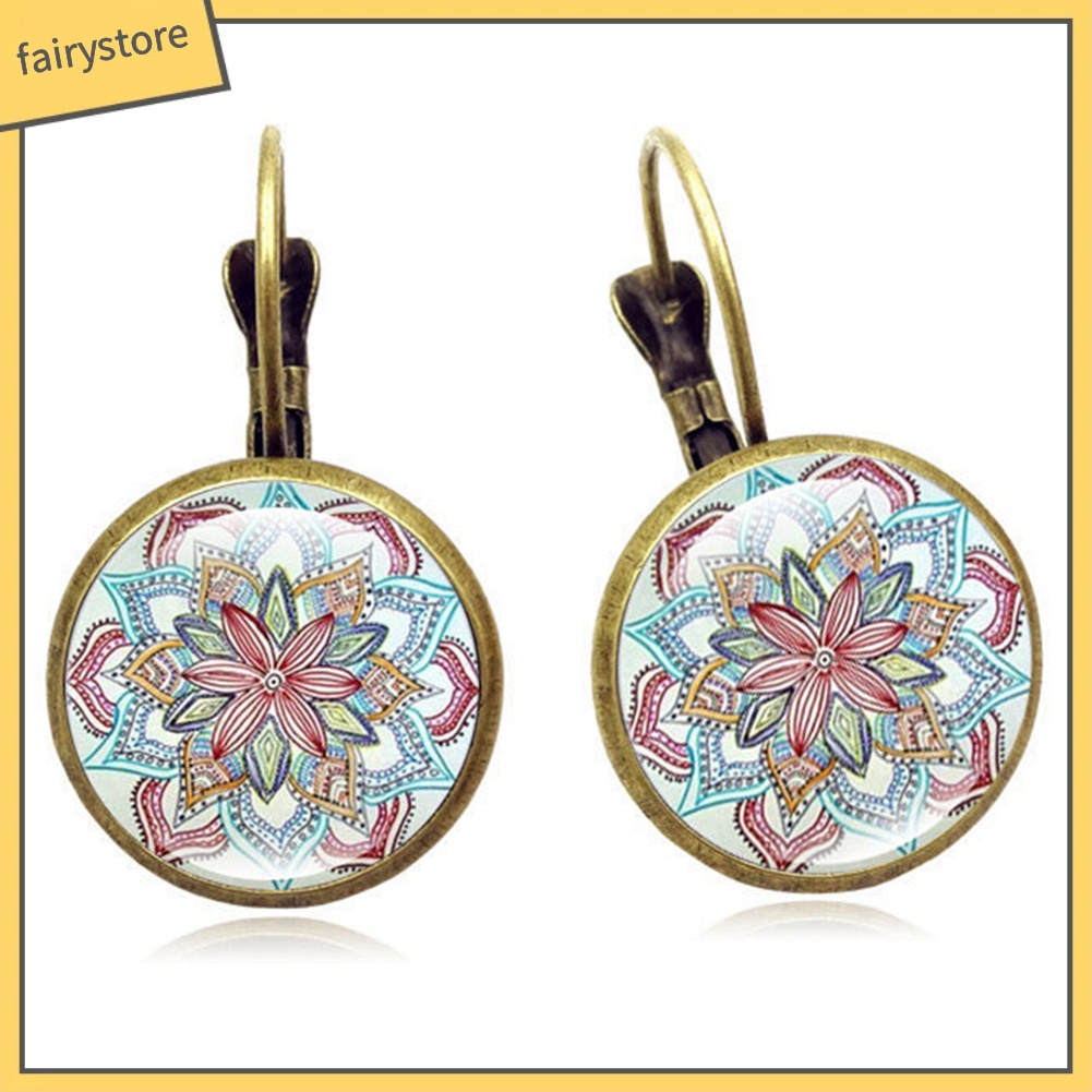 Bông Tai Hình Hoa Mandala Bằng Hợp Kim Phong Cách Vintage Độc Đáo Cho Nữ