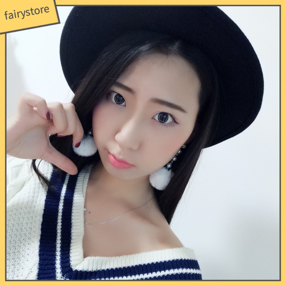 Bông Tai Đính Ngọc Trai Và Bóng Lông Giả Đáng Yêu Cho Nữ