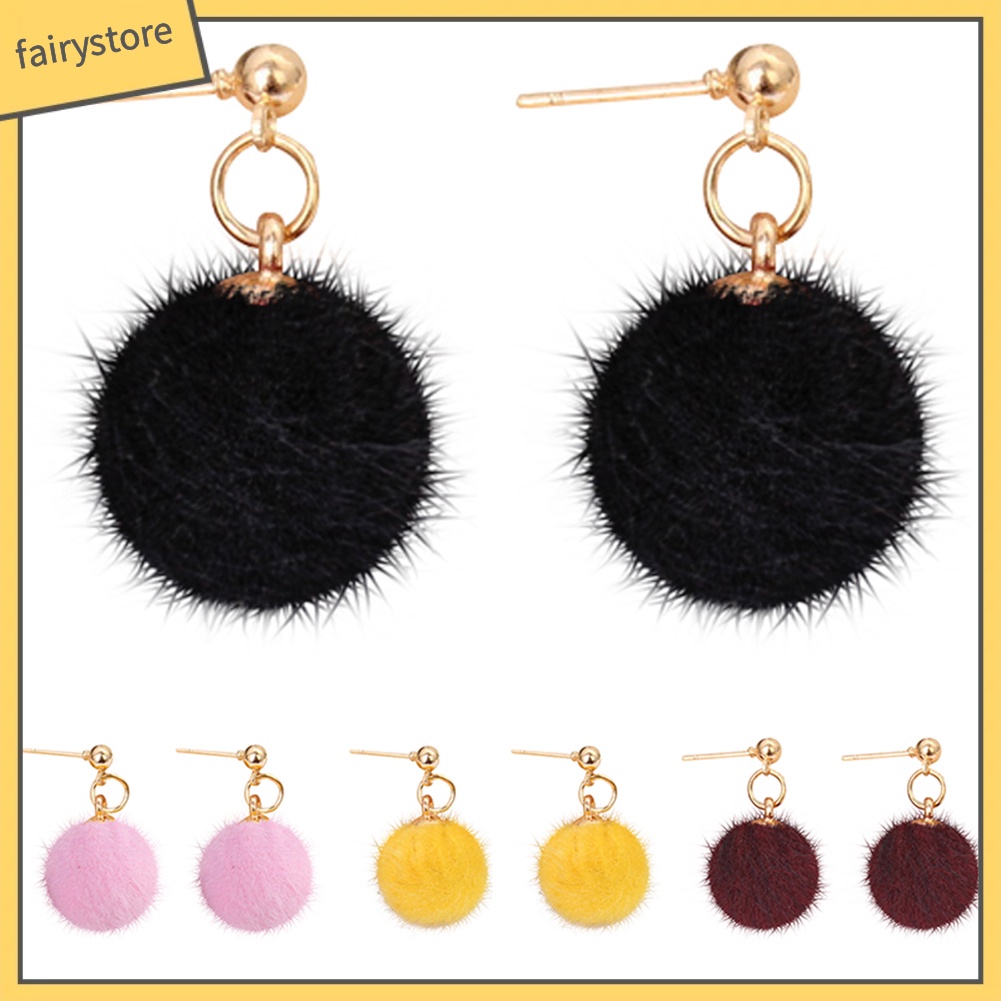 Bông Tai Hình Giọt Nước Gắn Bóng Lông Thời Trang Mùa Đông Cho Nữ