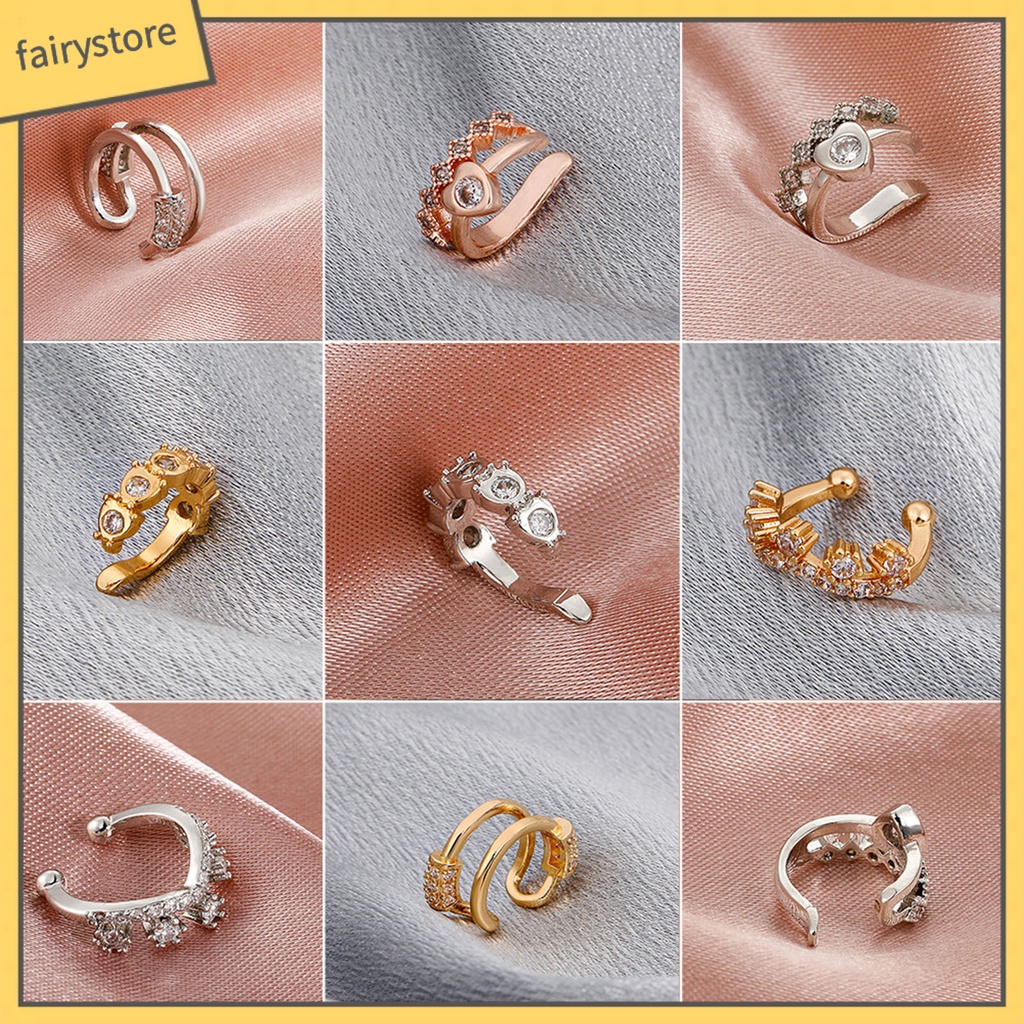 1 Khuyên Kẹp Vành Tai Hình Trái Tim Đính Đá Zircon Thời Trang