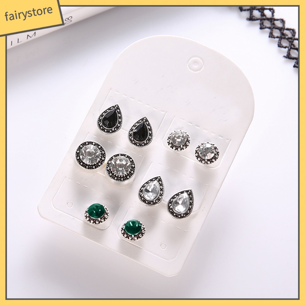 Set 5 Đôi Khuyên Tai Đính Đá Phong Cách Cổ Điển Thanh Lịch Dành Cho Nữ