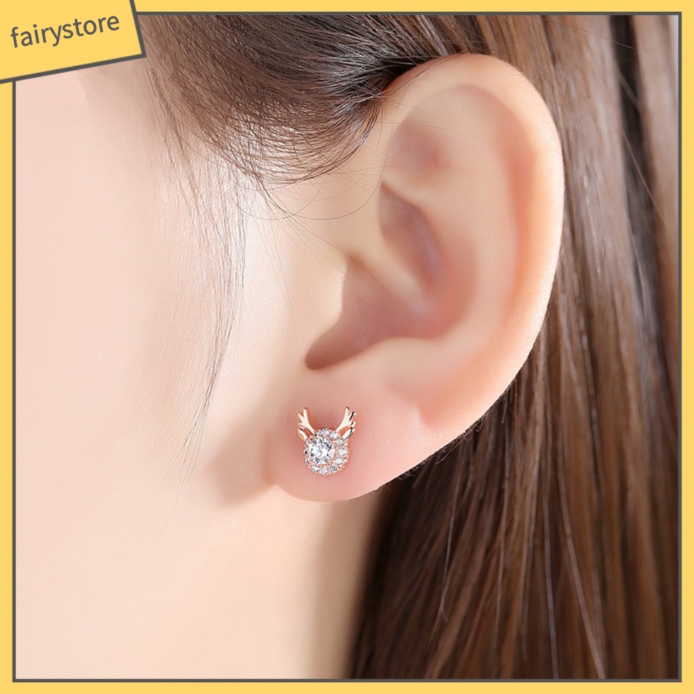 Bông Tai Hình Nai Đính Đá Lấp Lánh Dễ Thương Dành Cho Nữ