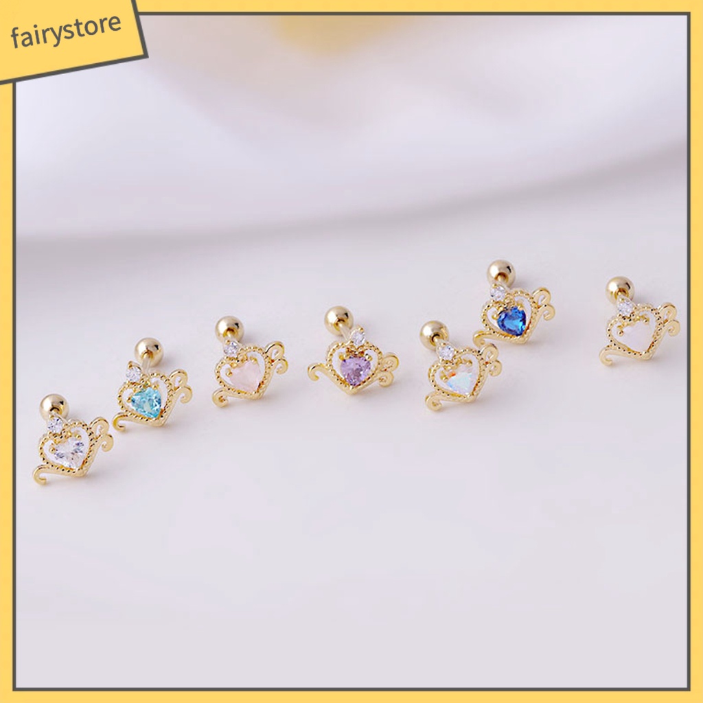 1 Khuyên Tai Hình Trái Tim Rỗng Đính Đá Zircon Sáng Bóng Thanh Lịch Dành Cho Nữ