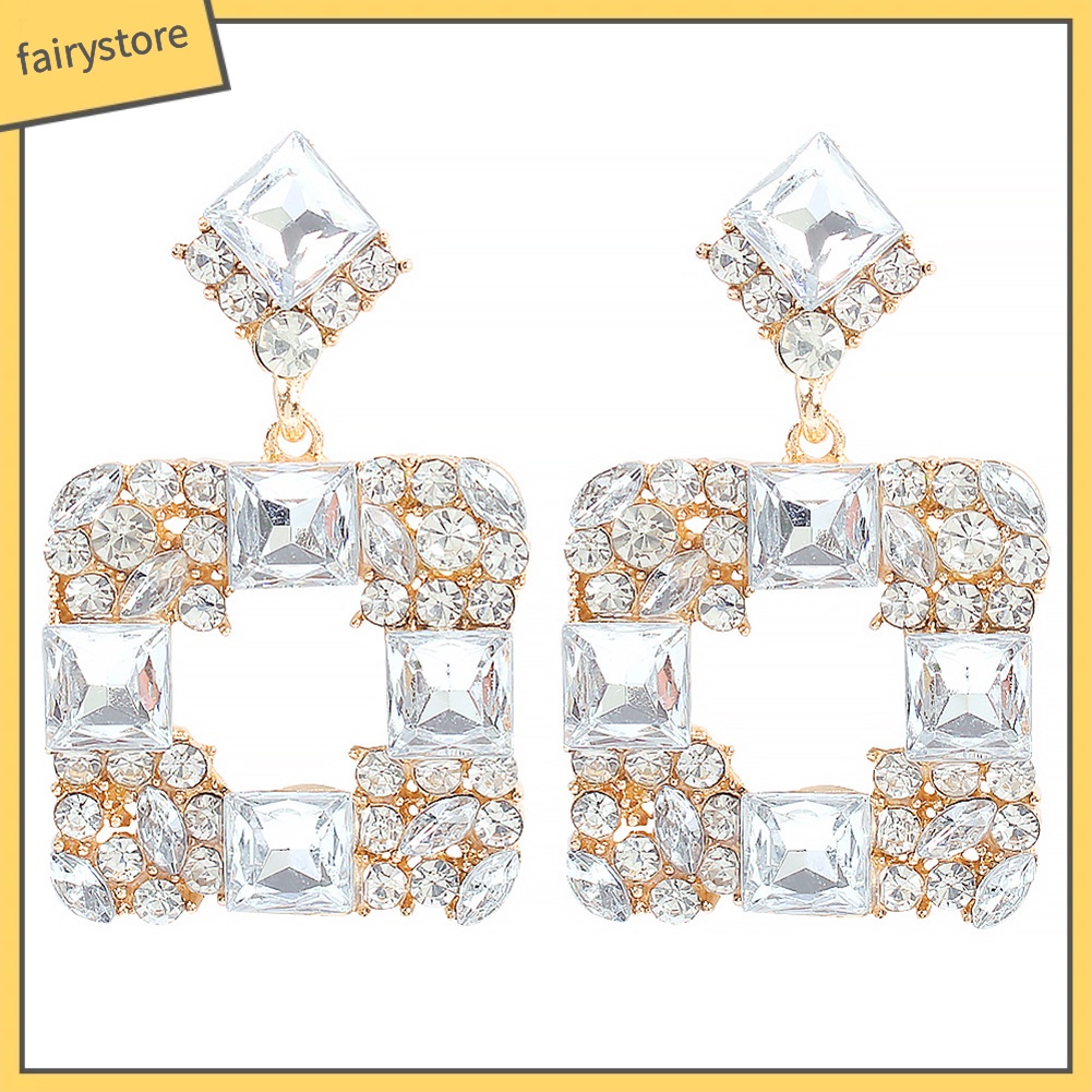 Bông Tai Hình Vuông Đính Đá Nhiều Màu Thời Trang Dành Cho Nữ