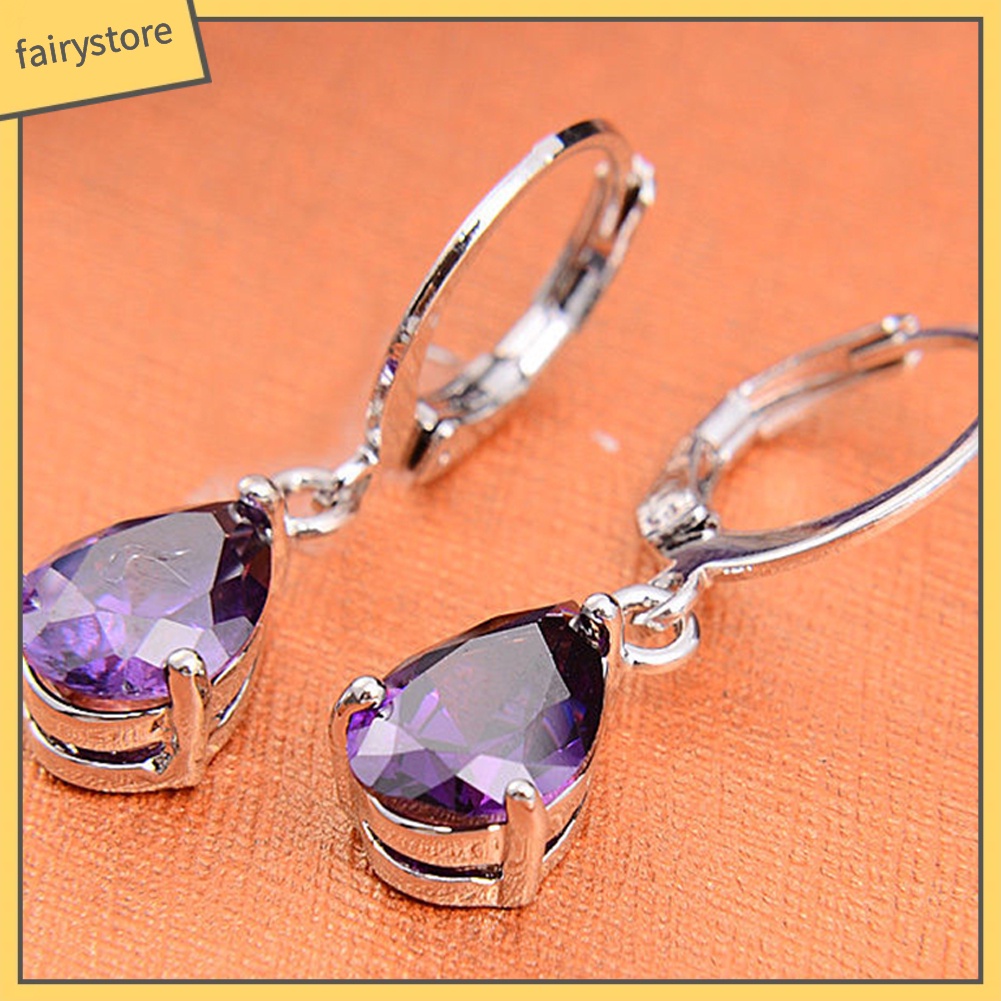 Bông Tai Đính Đá Tím Hình Giọt Nước Thanh Lịch Dành Cho Nữ