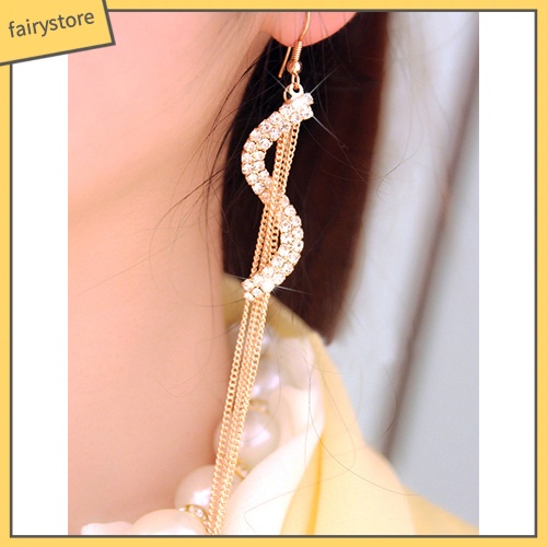 Bông Tai Dài Hình Chữ S Đính Đá Thời Trang Dành Cho Nữ