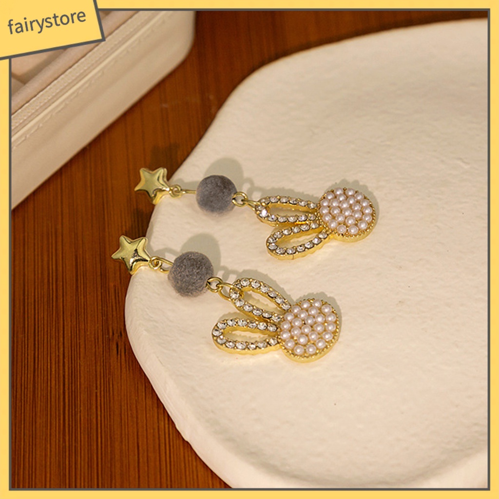 1 Đôi Bông Tai Hình Ngôi Sao / Thỏ Đính Ngọc Trai Giả Dễ Thương Phong Cách Hàn Quốc Thời Trang Thu Đông