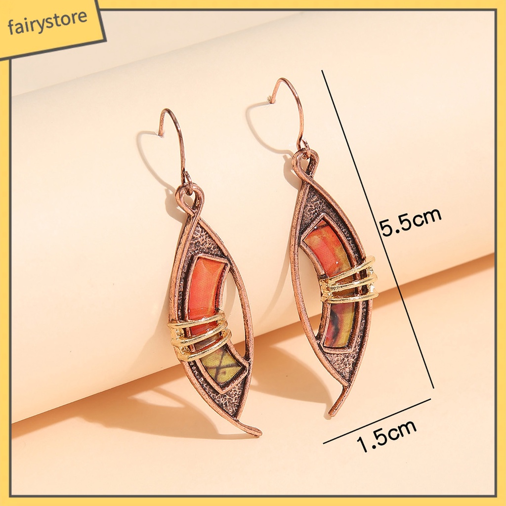 [FRO] 1 Đôi Bông Tai Dạng Móc Xỏ Bằng Đá Màu Cam Chắp Vá Lỗ Không Đối Xứng