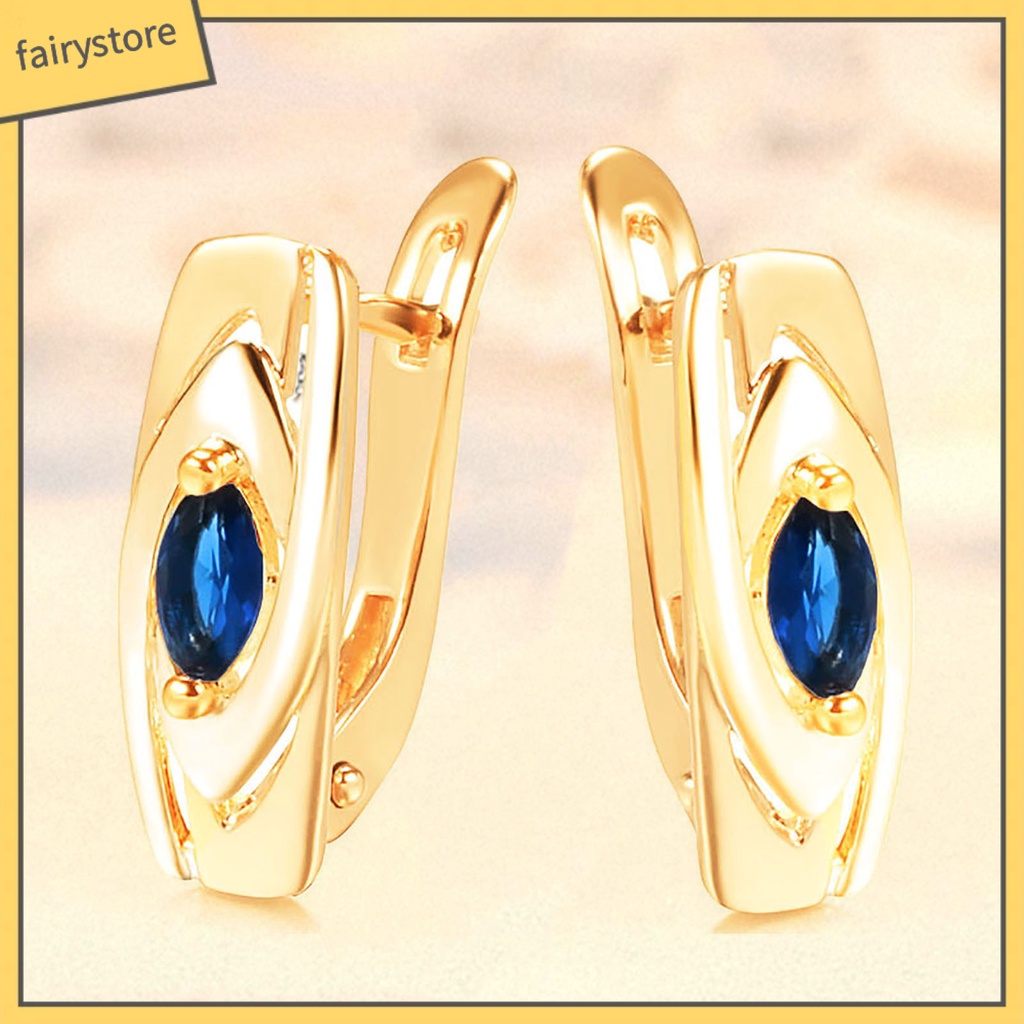 1 Đôi Bông Tai Hình Tròn Đính Đá Zirconia Màu Xanh Dương Thoải Mái Dành Cho Nữ