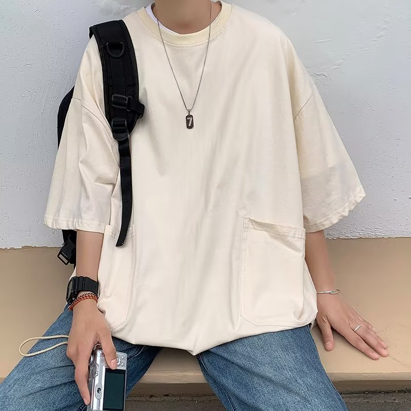 Áo Thun Tay Ngắn Có Túi Lớn Phong Cách Đường Phố Mới Mùa Hè Dễ Phối Đồ Cho Nam