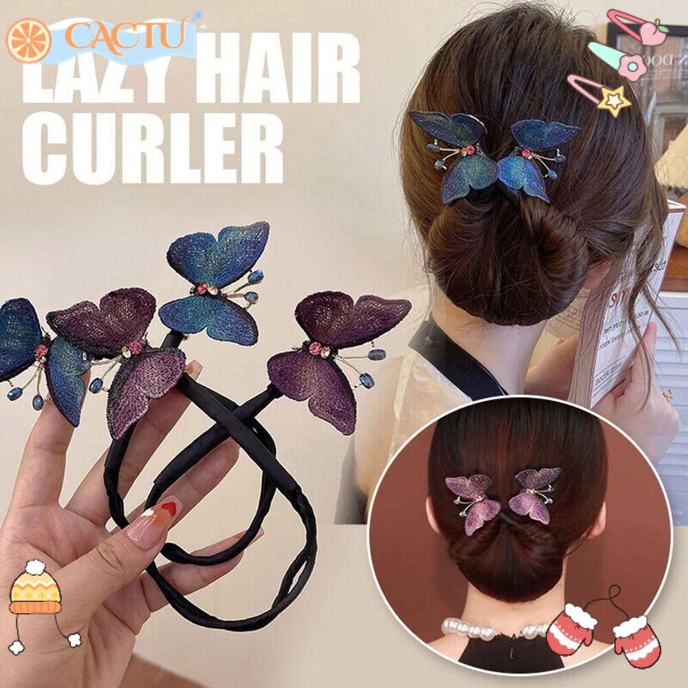 CACTU Dây Cột Tóc Thêu Hình Bướm Đôi Có Thể Xoay Mới