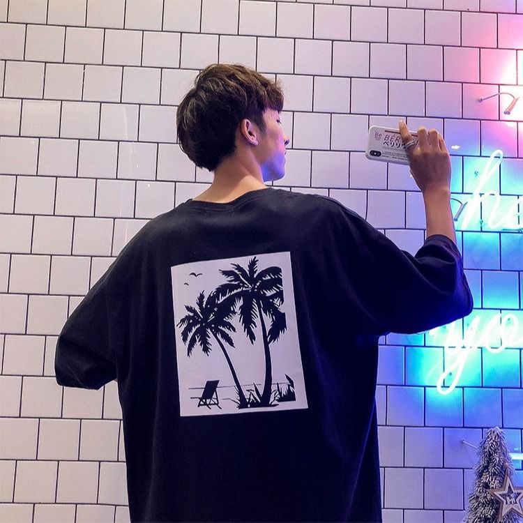 Áo Thun Tay Ngắn Cổ Tròn In Hình Phong Cách Hip Hop Hàn Quốc Thời Trang Mùa Hè Cho Nam