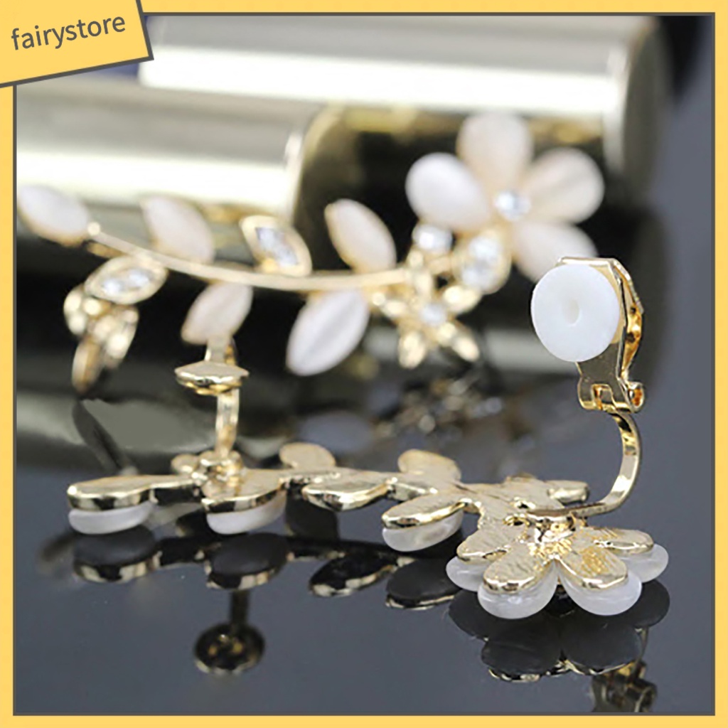 1 Đôi Bông Tai Kẹp Hình Hoa Đính Đá Cho Nữ