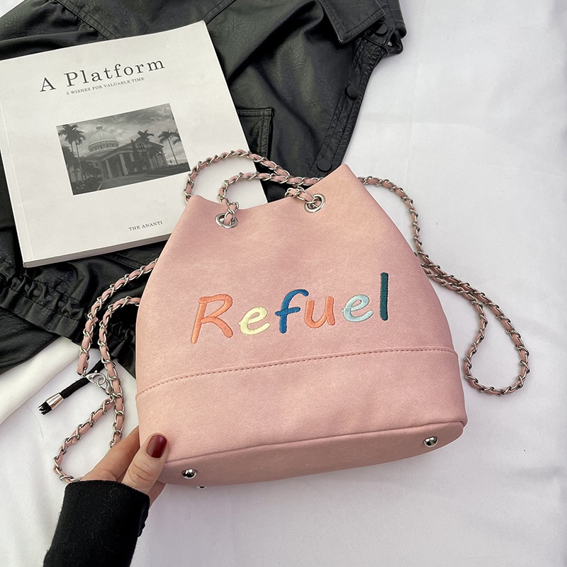 Ba Lô Dây Rút Thêu Chữ Sức Chứa Lớn Đa Năng Cho Nữ