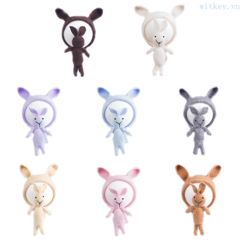 Set 2 Mũ Beanie Dệt Kim Đính Tai Dễ Thương Dùng Làm Đạo Cụ Chụp Ảnh Cho Bé Sơ Sinh
