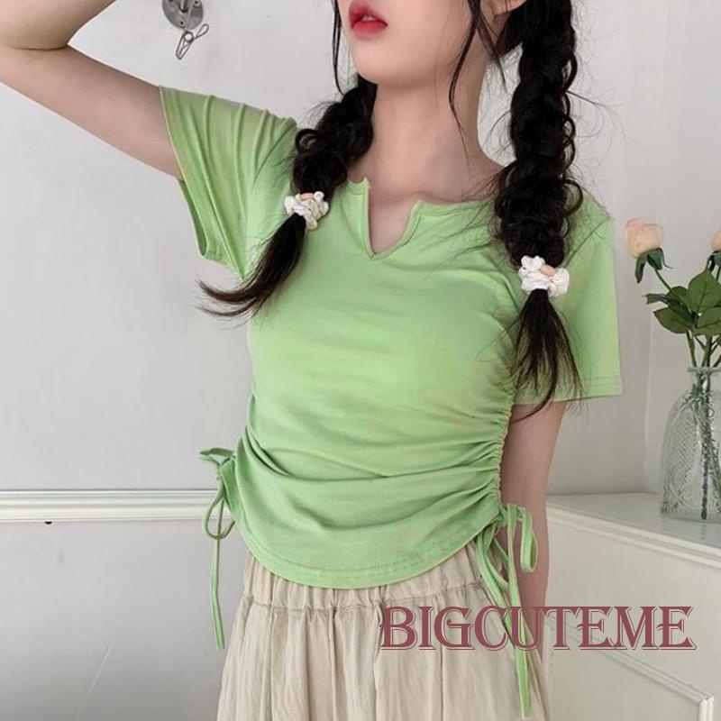 Áo Thun Tay Ngắn Cổ Chữ V Màu Sắc Đơn Giản Dành Cho Nữ