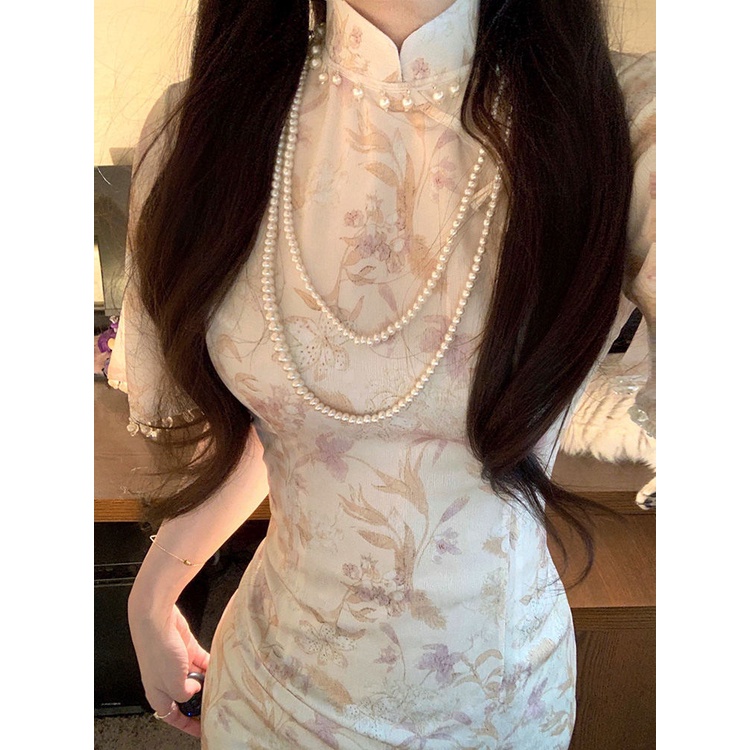 Sườn Xám Cách Tân Chất Liệu Chiffon Nhẹ Nhàng Phong Cách Retro Trung Hoa Hàng Mới 2023