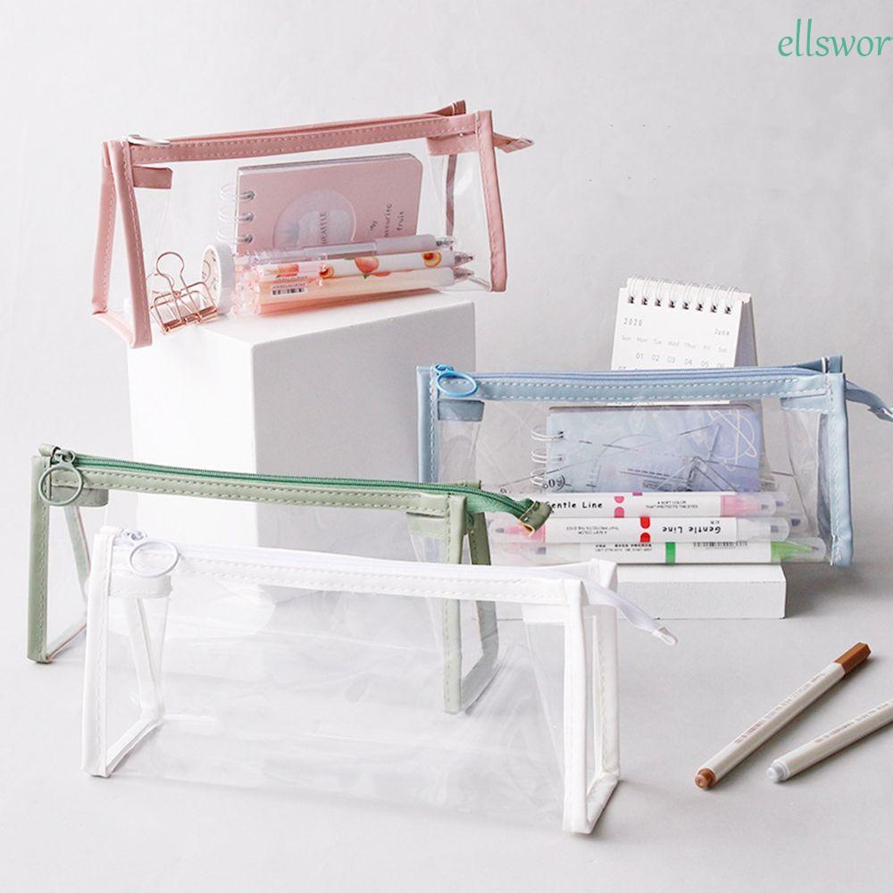 Túi Đựng Bút Trong Suốt Chống Thấm Nước Có Khóa Kéo Phong Cách Hàn Quốc