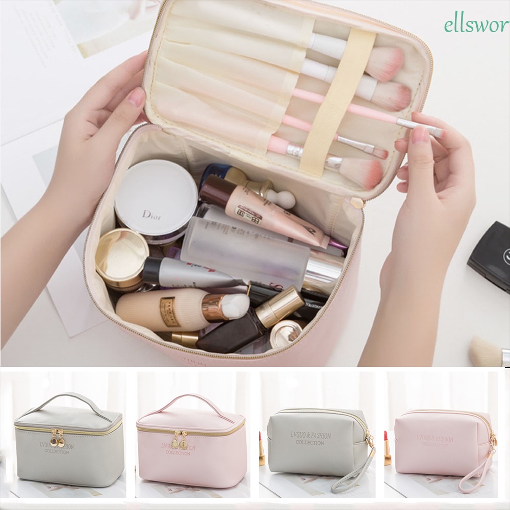 1 Túi Đựng Đồ Trang Điểm Chất Liệu Da PU Chống Thấm Nước Có Khóa Kéo Tiện Dụng