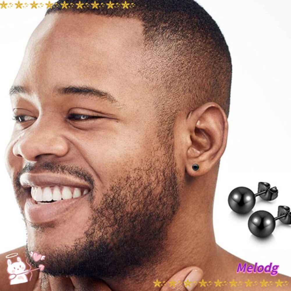Khuyên Tai Gắn Hạt Tròn Bằng Thép Màu Đen Thời Trang