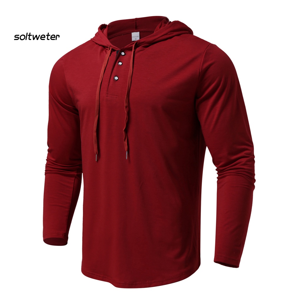 Áo Hoodie Màu Trơn Tay Dài Cài Nút Mềm Mại Co Giãn Thoáng Khí Thời Trang Cho Nam