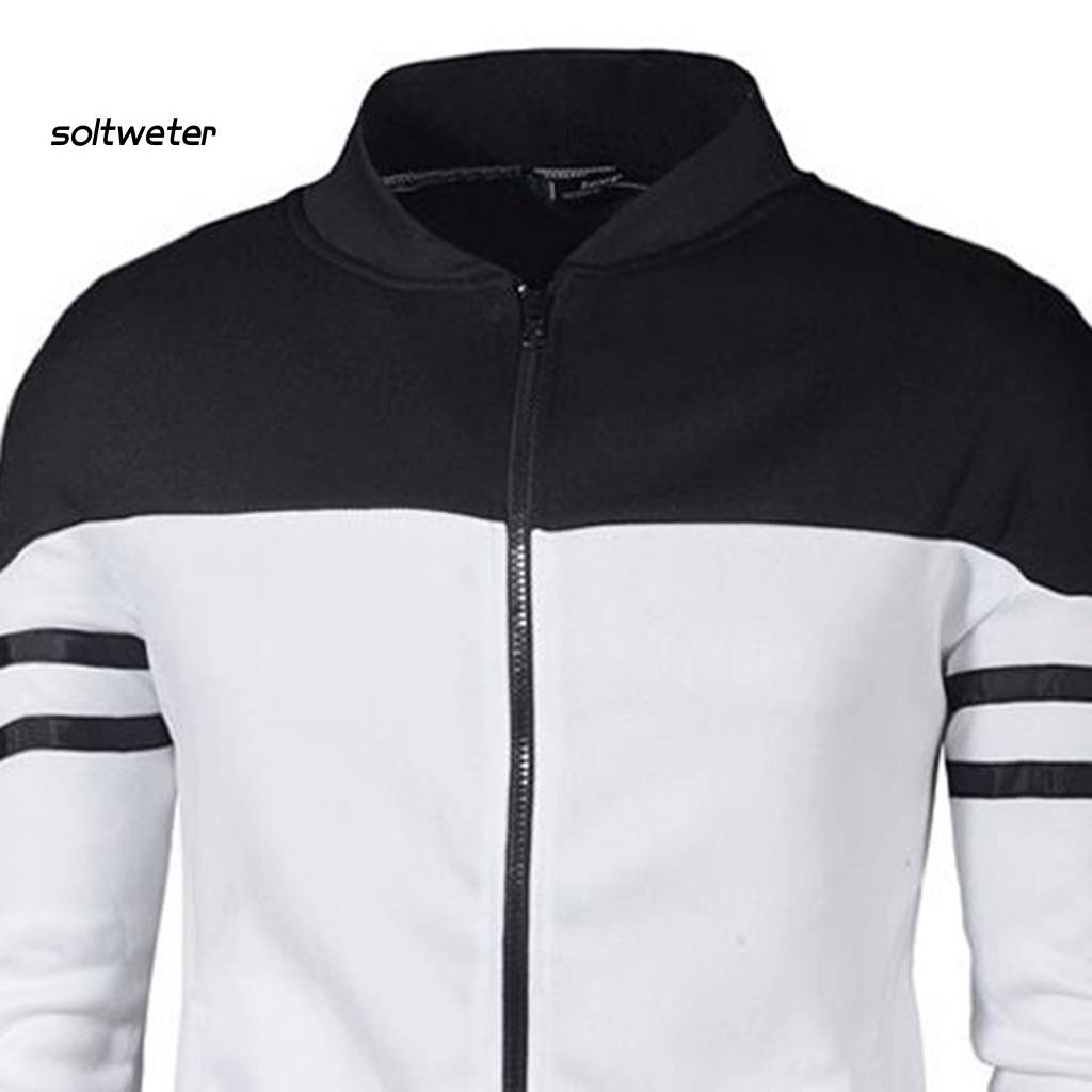 St Áo Khoác Mùa Thu Tay Dài Cổ Đứng Có Dây Kéo Co Giãn Viền Màu Tương Phản Giữ Ấm Plus Size Cho Nam Mặc Hàng Ngày