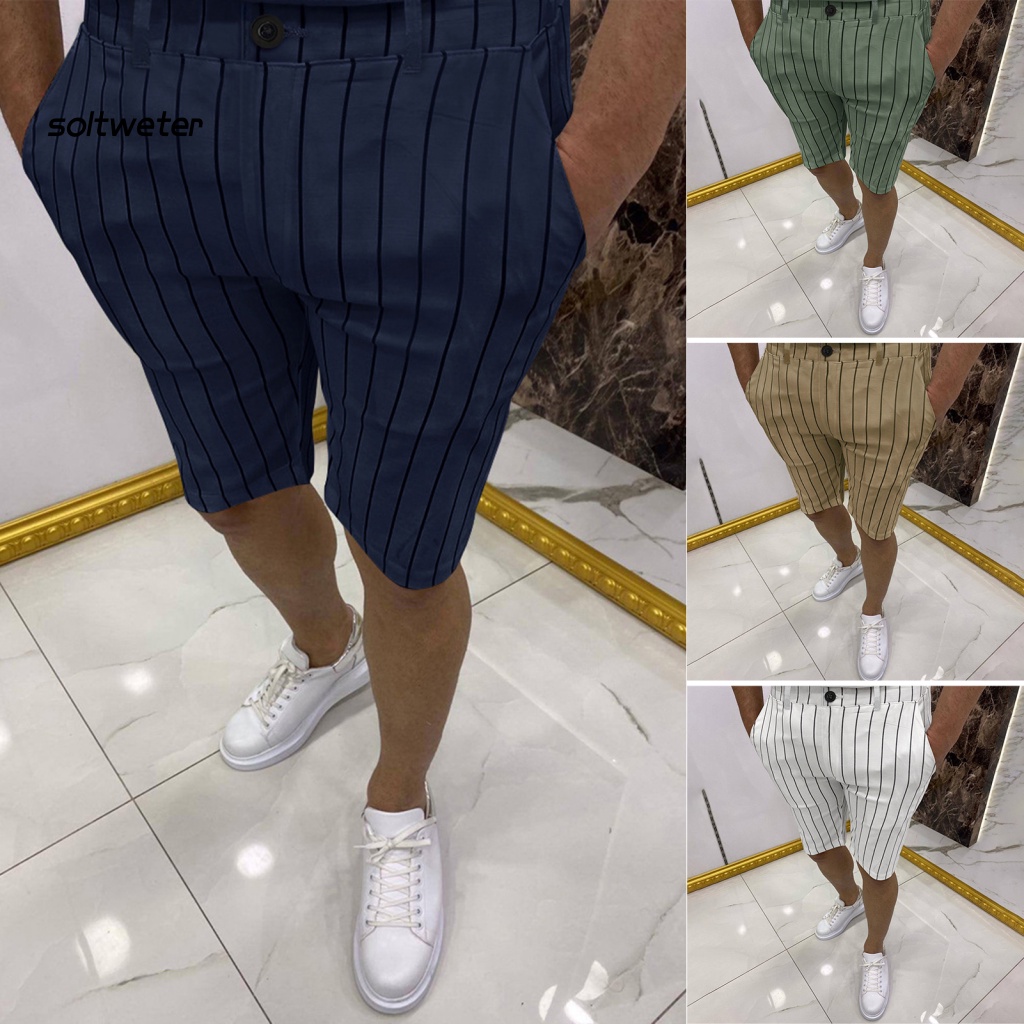 Quần Short Dáng Suông Có Túi Họa Tiết Kẻ Sọc Thời Trang Đi Biển Mùa Hè Cho Nam