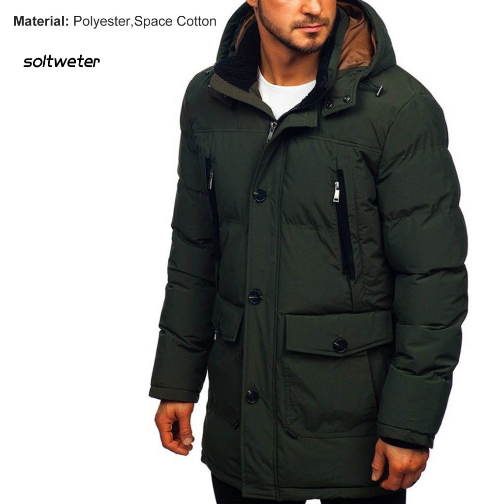 Áo Khoác Mùa Đông Có Nón Cổ Đứng Cài Một Hàng Nút Dày Dặn Có Khóa Kéo Cho Nam