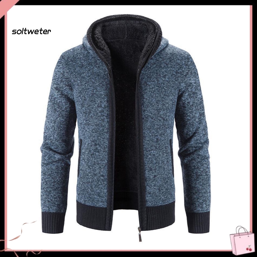Áo Khoác Sweater Dệt Kim Tay Dài Có Khóa Kéo Và Túi Màu Sắc Thời Trang Cho Nam