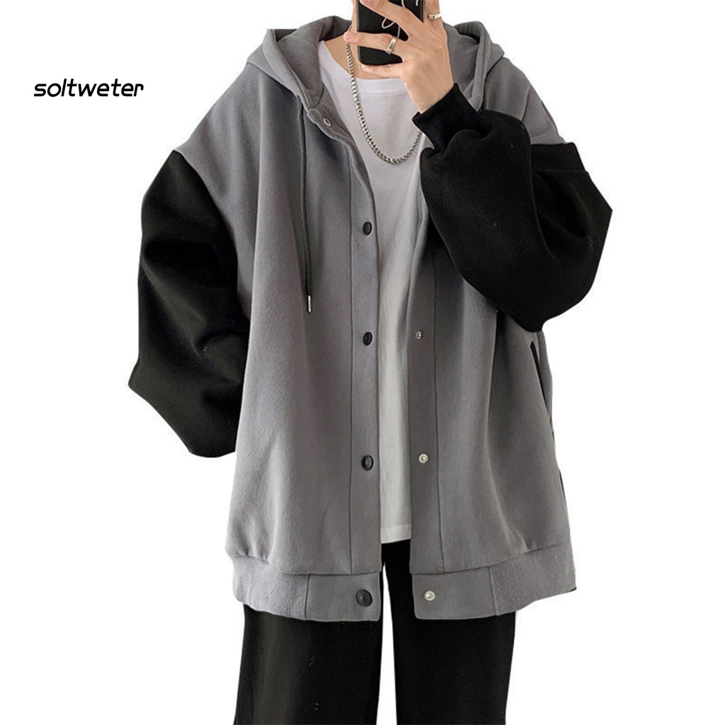 St Áo Khoác Dáng Rộng Tay Dài Chắp Vá Màu Khối Một Hàng Nút Thời Trang Xuân Thu Đường Phố Unisex