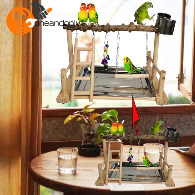 Thang Leo Bằng Gỗ Kèm Chuông Dùng Huấn Luyện Chim Vẹt Đứng