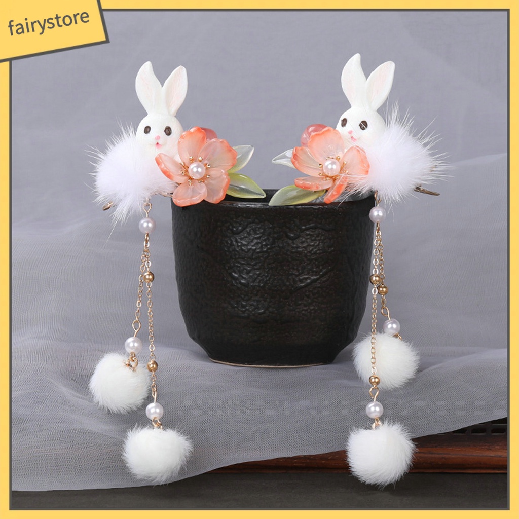 1 Cặp Kẹp Tóc Chuỗi Hạt Dài Đính Hoa Tua Rua Chống Trượt Hóa Trang Hán Phục