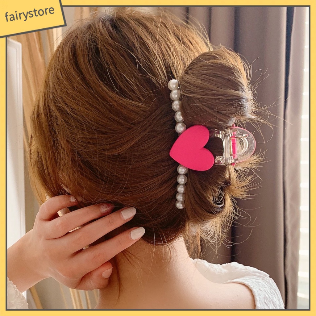Kẹp Tóc Hình Trái Tim Đính Ngọc Trai Giả Bằng Nhựa Chống Trượt
