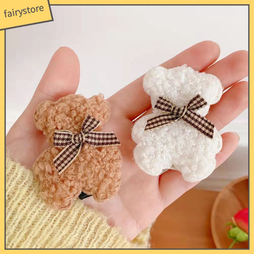 Kẹp Tóc Lông Xù Hình Gấu Dễ Thương Thời Trang Thu Đông Dành Cho Nữ
