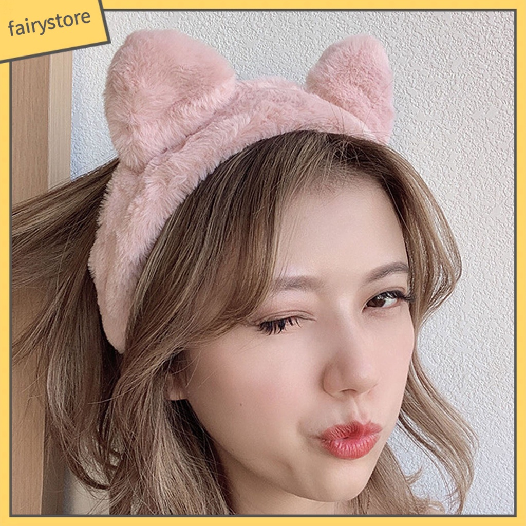 Băng Đô Tai Lông Nhung Mềm Mại Dễ Thương Dùng Rửa Mặt Cho Nữ