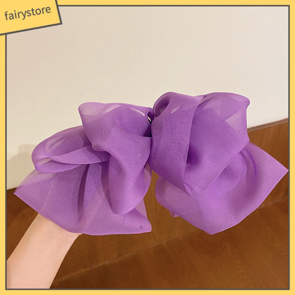 Kẹp Tóc Đính Nơ Lưới Màu Trơn Co Giãn Tốt Chống Trượt Phong Cách Hàn Quốc Cho Nữ