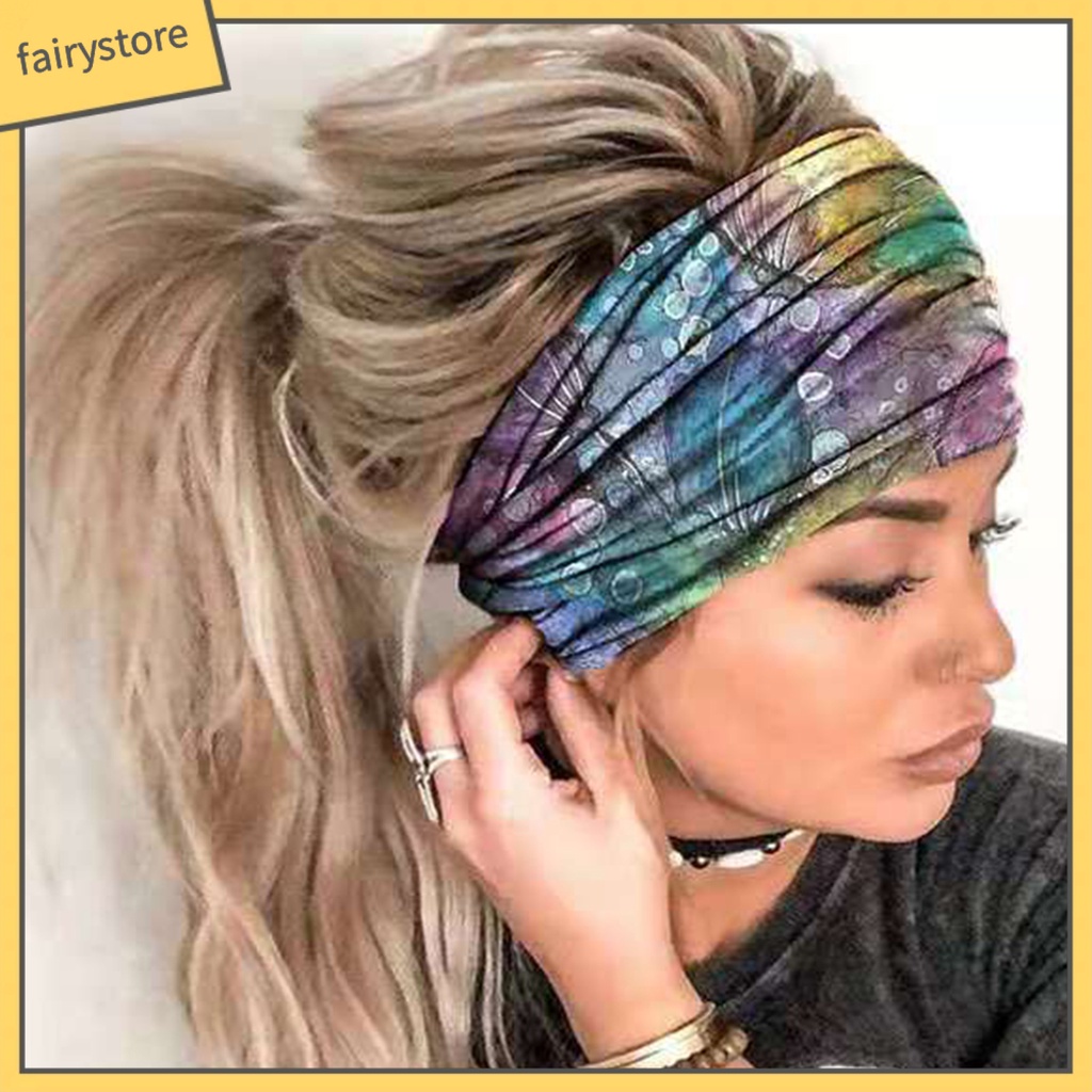 Băng Đô Cài Tóc In Họa Tiết Hoa Màu Sắc Tươi Sáng Thoải Mái Dùng Tập Yoga