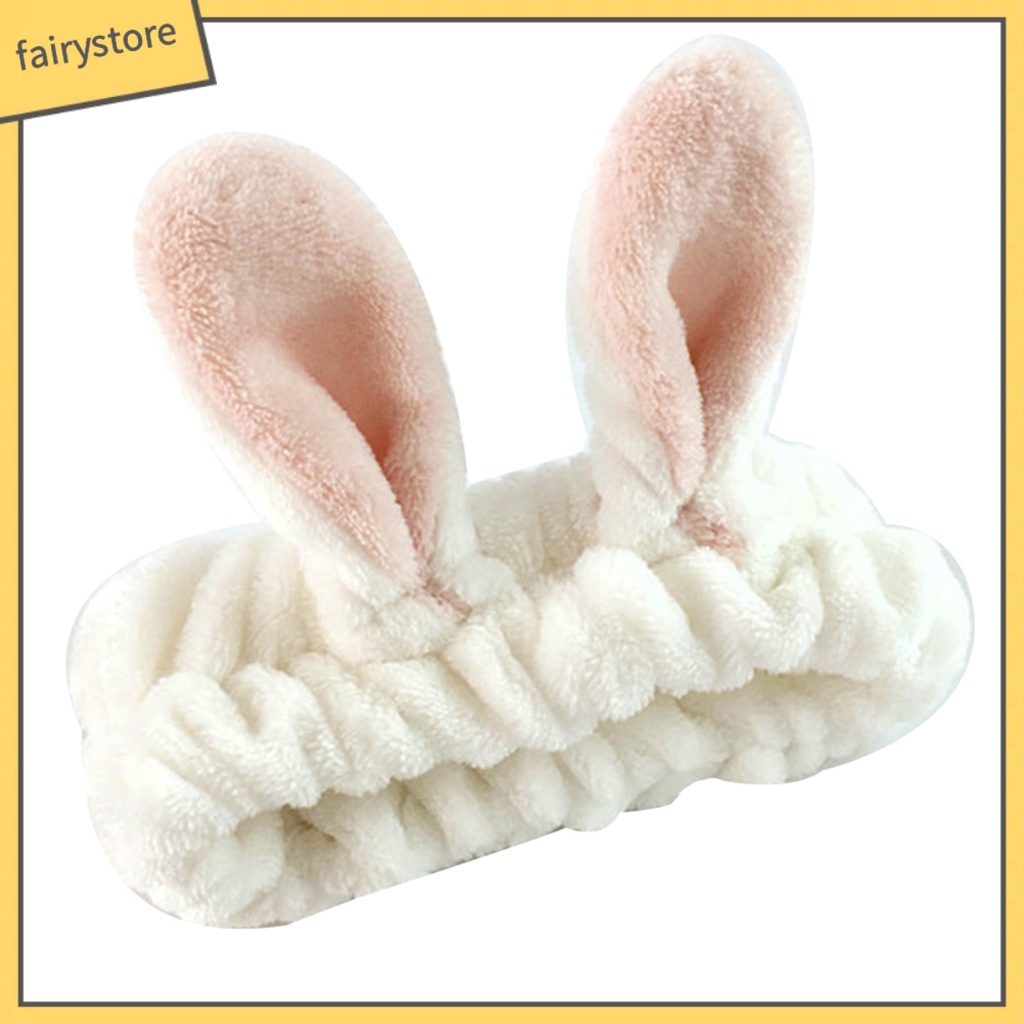 Băng Đô Cài Tóc Tai Thỏ Bằng Vải Bông Co Giãn Dễ Thương Dành Cho Nữ