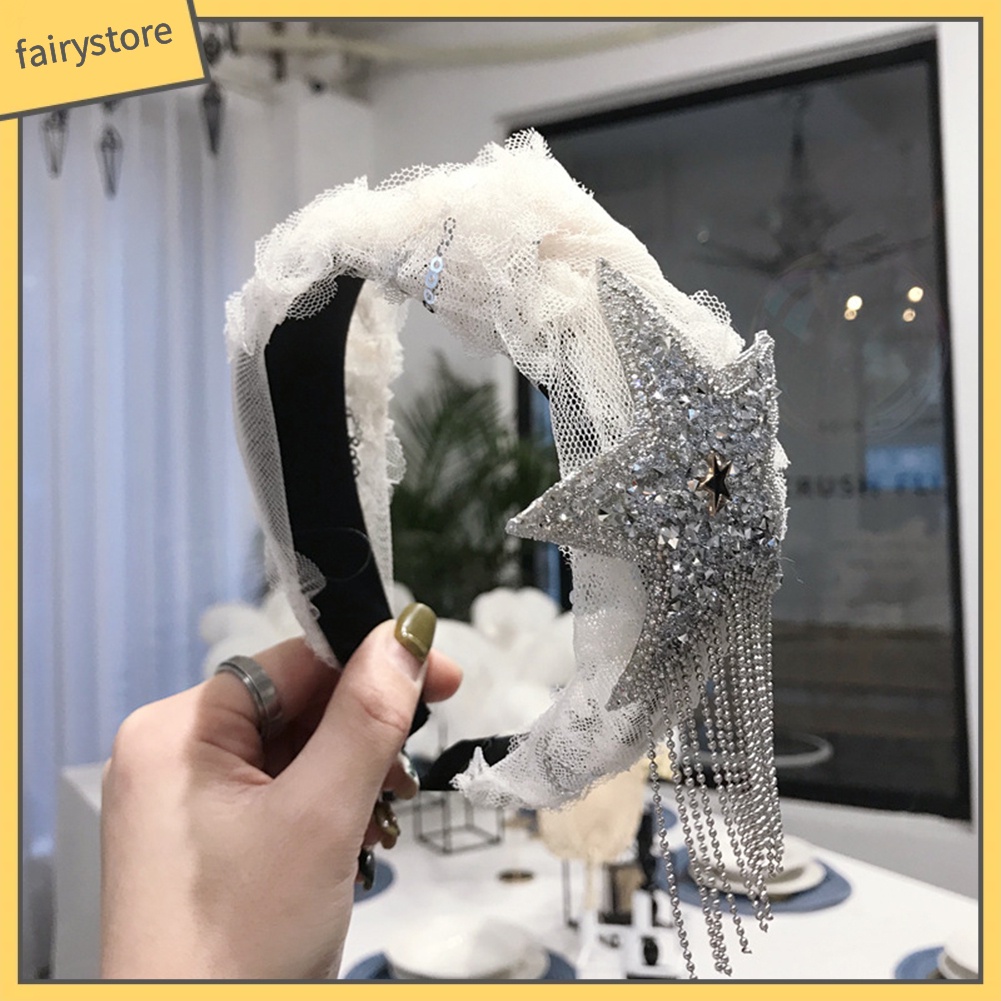 Băng Đô Cài Tóc Bản Rộng Thắt Nút Đính Đá &amp; Tua Rua Cho Nữ