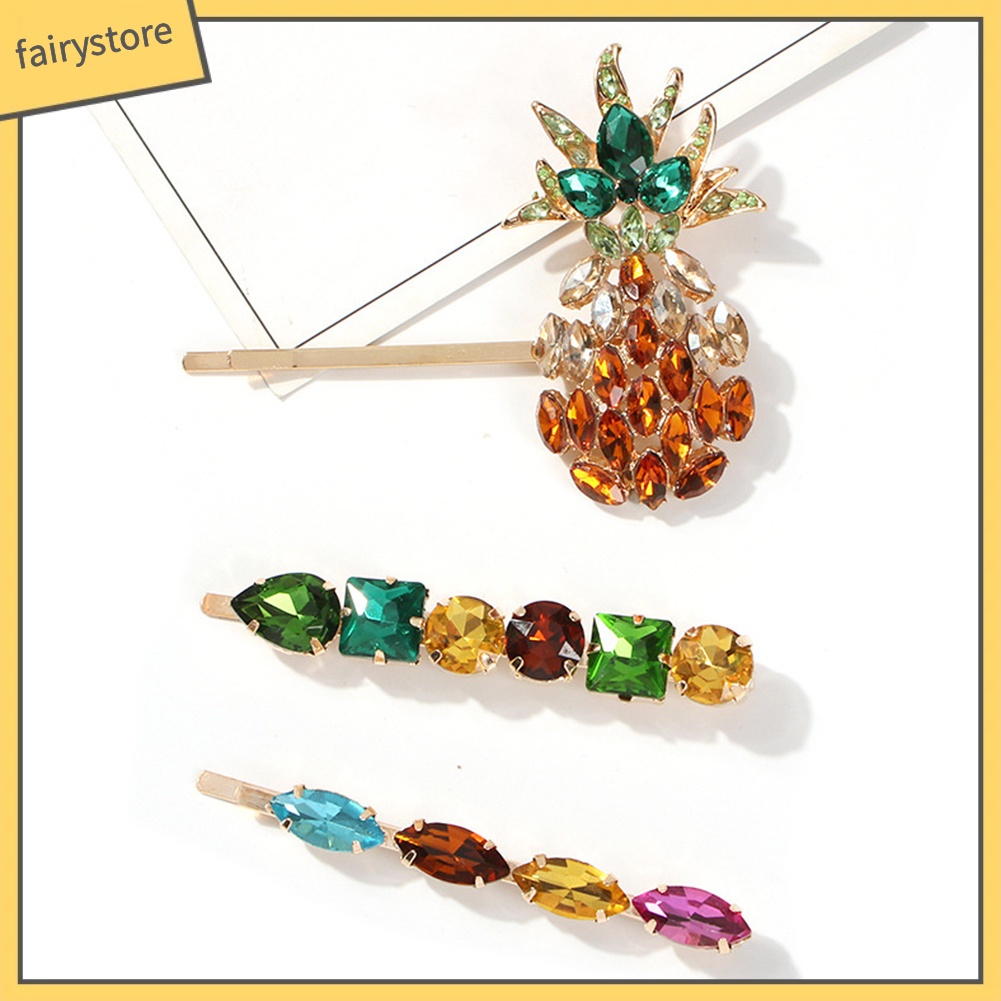 Set 3 Kẹp Tóc Hình Quả Dứa Đính Đá Nhiều Màu Sắc Cho Nữ