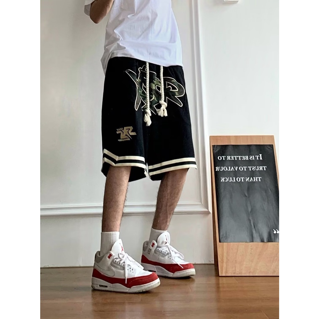 Quần Short Thể Thao Ống Rộng Thêu Họa Tiết Phong Cách Hip Hop Đường Phố Mỹ Thời Trang Mùa Hè Cho Nam