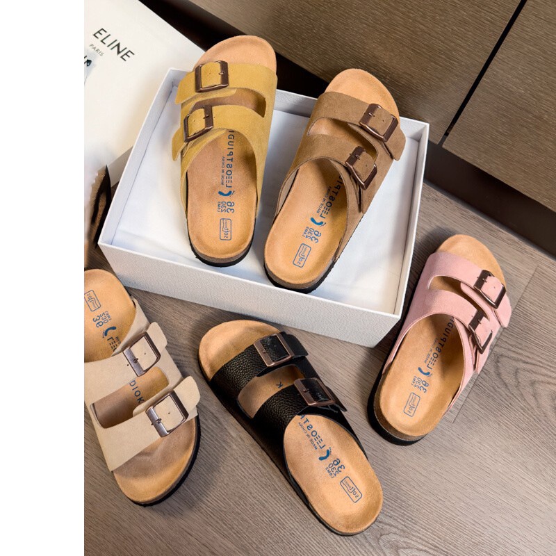 Duoya Tóc Thẳng ~ [Hàng Có Sẵn] Giày Sandal Birken Đế Dày Bằng Da Mềm Có Khóa Kim Loại Dành Cho Nữ Miễn Phí Vận Chuyển