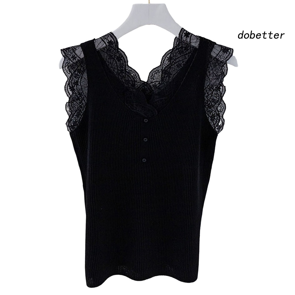 [DO] Áo Không Tay Cổ Chữ V Ôm Dáng Phối Ren Mỏng Màu Trơn Trang Trí Nút Trang Trí Mùa Hè Dành Cho Nữ