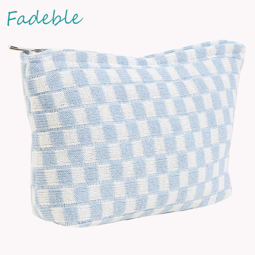 Túi Đựng Mỹ Phẩm Sức Chứa Lớn Họa Tiết Sọc Caro Xinh Xắn Tiện Dụng