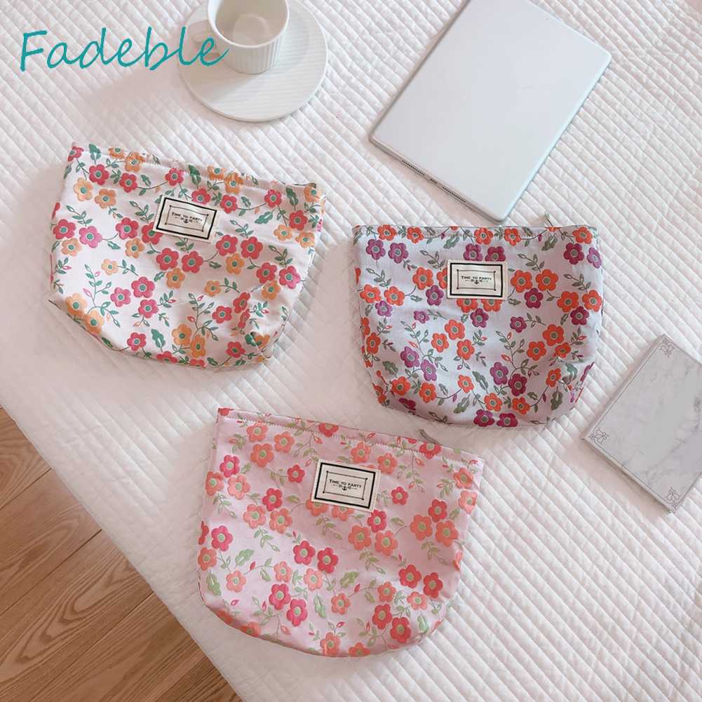 Túi Đựng Mỹ Phẩm Du Lịch Bằng Vải Canvas In Họa Tiết Hoa Sức Chứa Lớn Cho Nữ