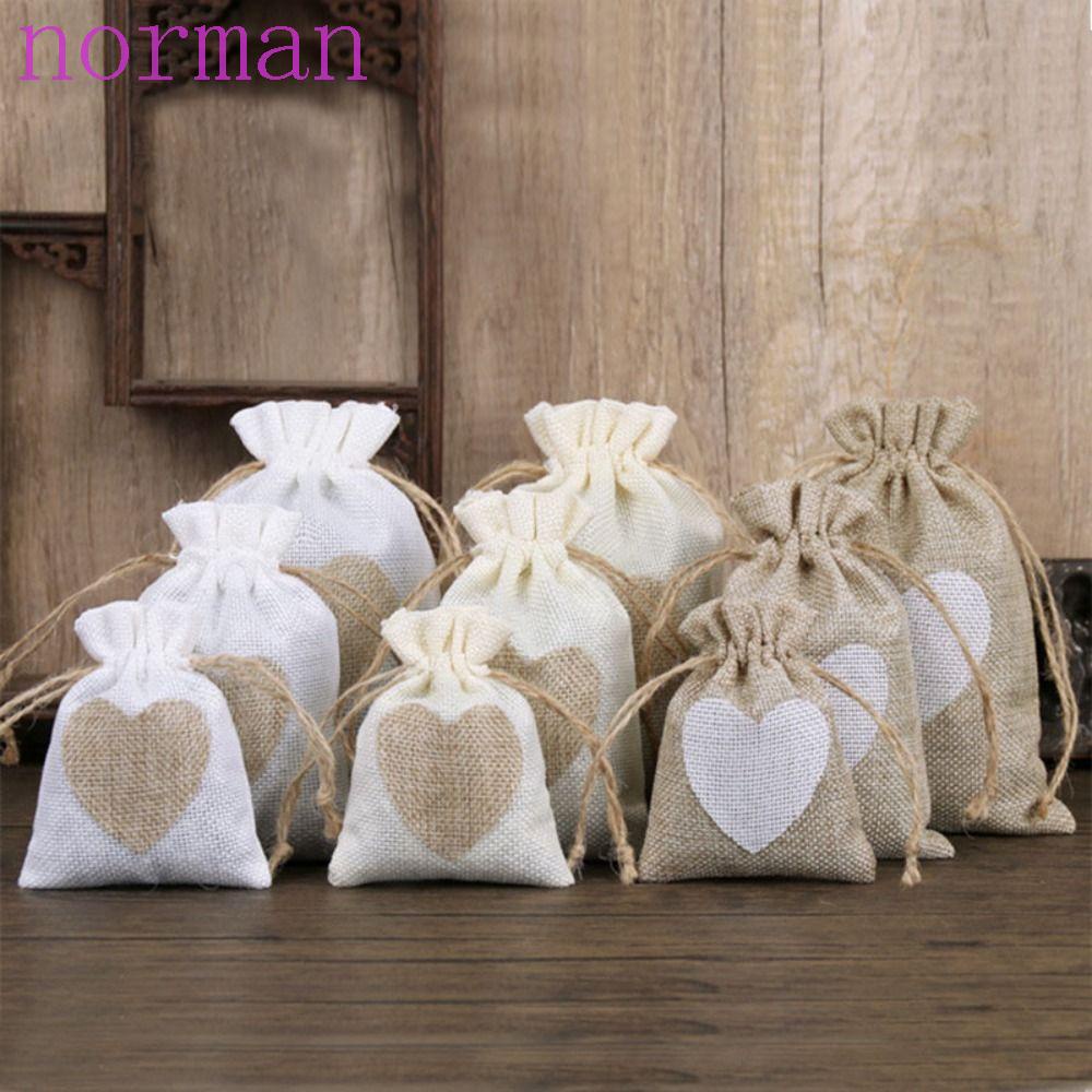 Norman Set 10 Túi Đựng Bánh Quy Bằng Sợi Đay In Hình Trái Tim Có Thể Tái Sử Dụng