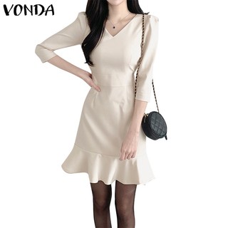 Đầm xòe cổ chữ v tay phồng màu trơn phong cách hàn quốc thời trang cho nữ