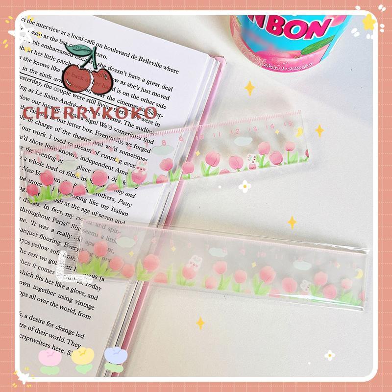 🍒🍒CHERRYKOKO Thước kẻ mica trong suốt in hình dễ thương